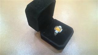 Synthetic Amber Unisex Silver & Stone Ring 925 Silver 3.6g Size:7.75